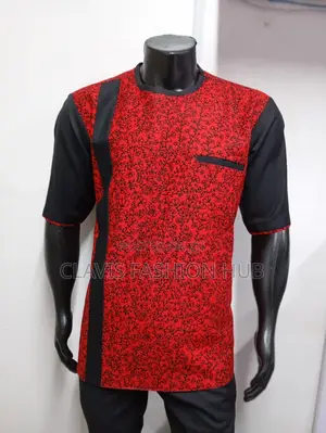 Short Sleeved Black and Red Men Kitenge Shirt
