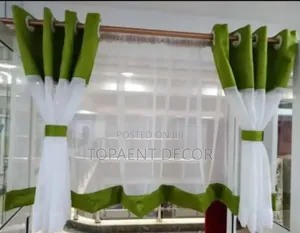 White Kitchen Sheer With Jungle Green Blend
