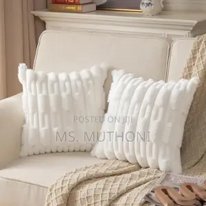 A Pair (2) White Plush Decorative Soft Cushion Cover