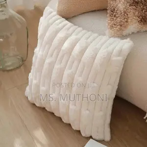 A Pair (2) White Plush Decorative Soft Cushion Cover