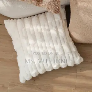 A Pair (2) White Plush Decorative Soft Cushion Cover