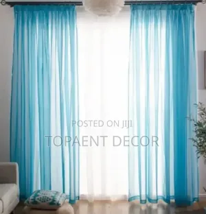 Blue Window Curtains and White Sheers