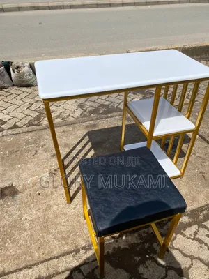 White Marble White Table With Puff Stool