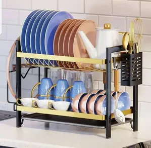2 Tier Gold Black Dish Rack