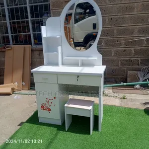 Fixed Mirror Round White Dressing Table
