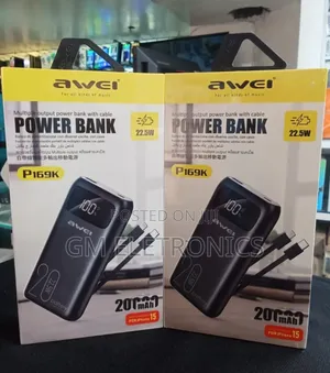 Awei P169K 20000mah Portable Power Bank- 22.5W With Cable.