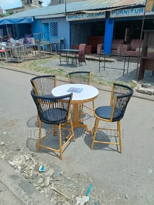 Restaurant Set, Wooven Seats Wit Powder Coated Frames 