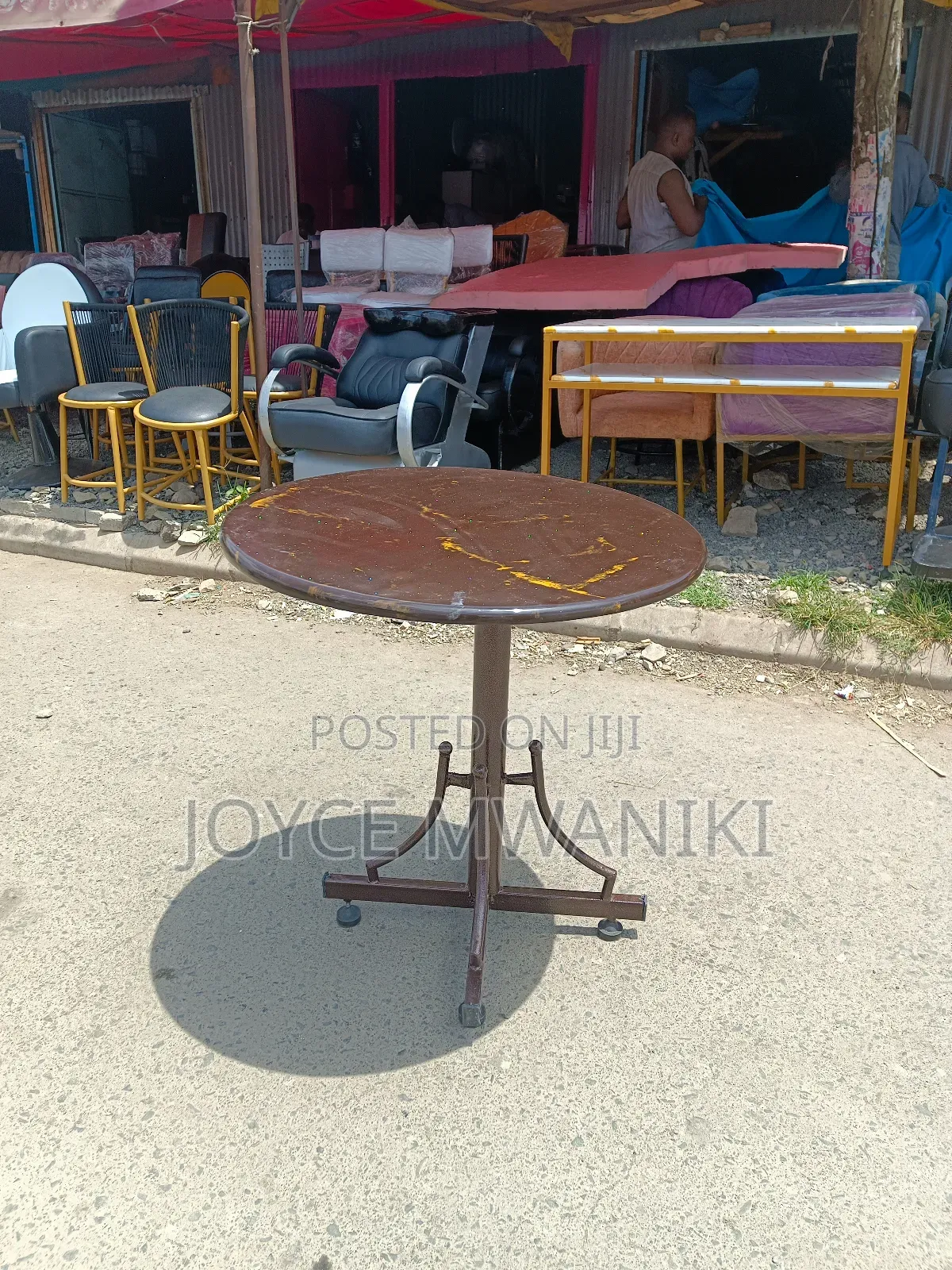 Restaurant Marble Table, Brown Round Top 