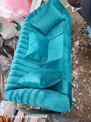 Velvet Blue Three Seater Sofa Set on Sale