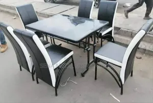 Comfy Restaurant Set, A Table And 6 Chairs Black White.