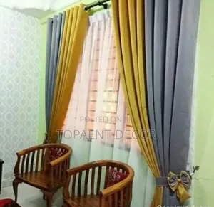 Yellow Blended With Grey Window Curtains and Sheer