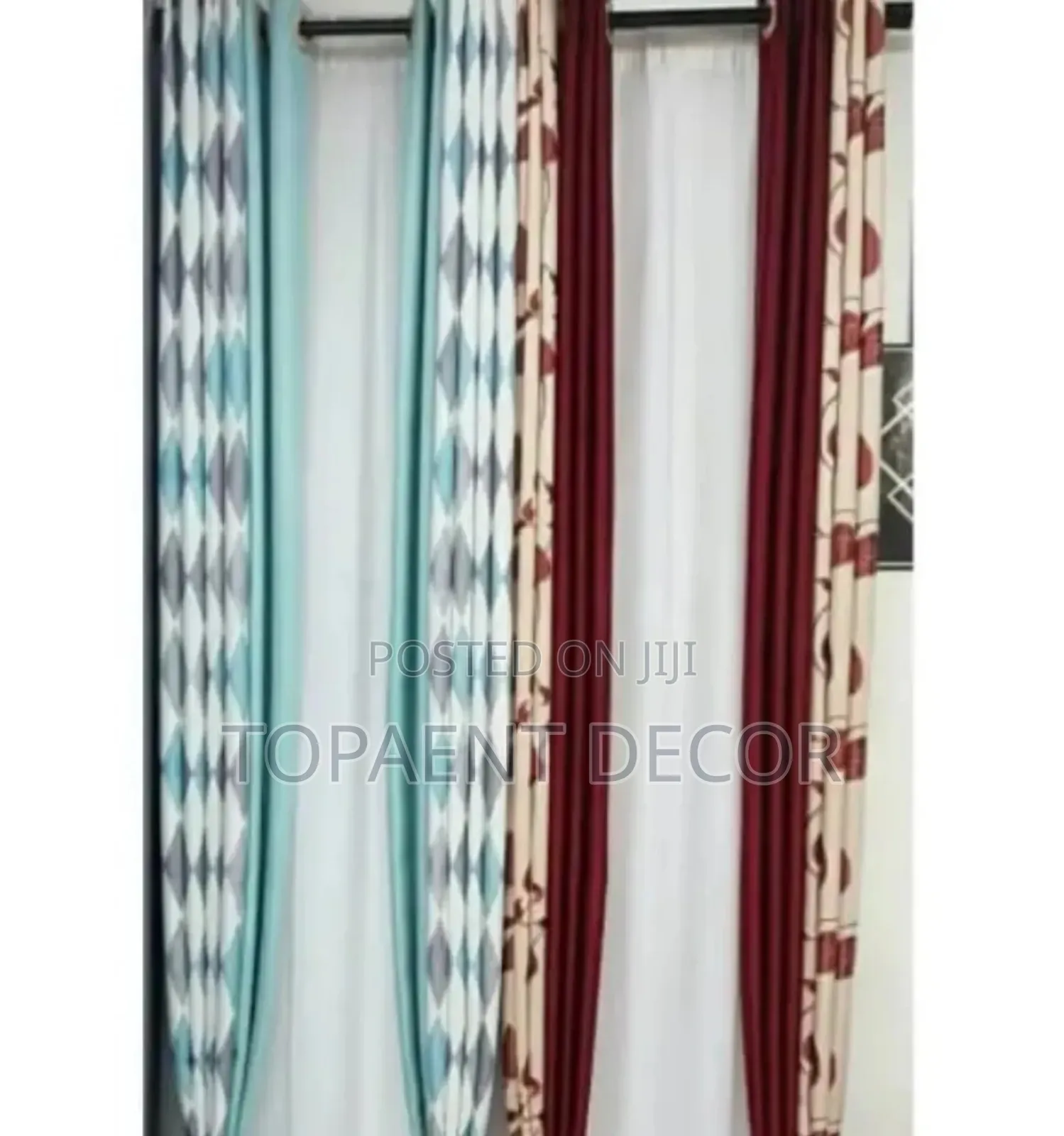 Plain Green and Maroon With Their Match Window Curtains