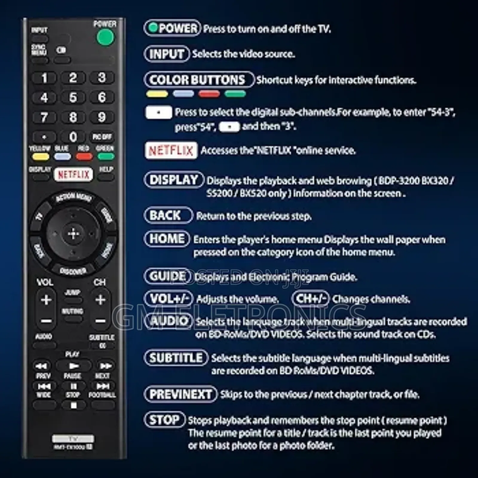 Universal Remote;Sony Bravia Smart LCD LED HD TVS RMT-TX100U
