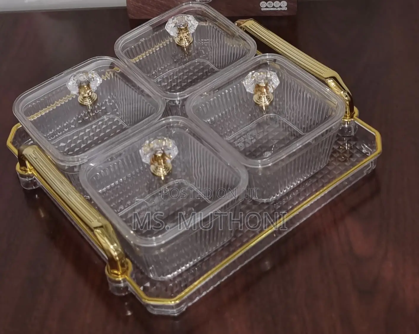 Aesthetic 22x22cm Acrylic Tray + 4pcs 300ml Storage Boxes