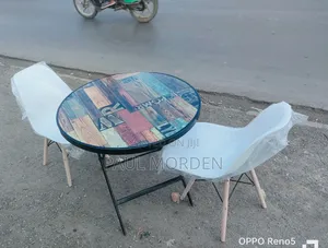Round Dining Foldable Table With Two Dining Chairs