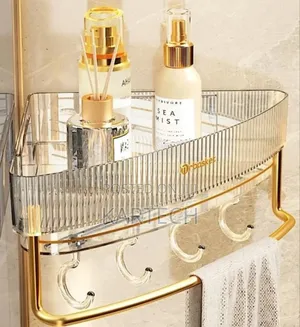 Acrylic Bathroom Corner Shelf With Towel Bar and Hooks