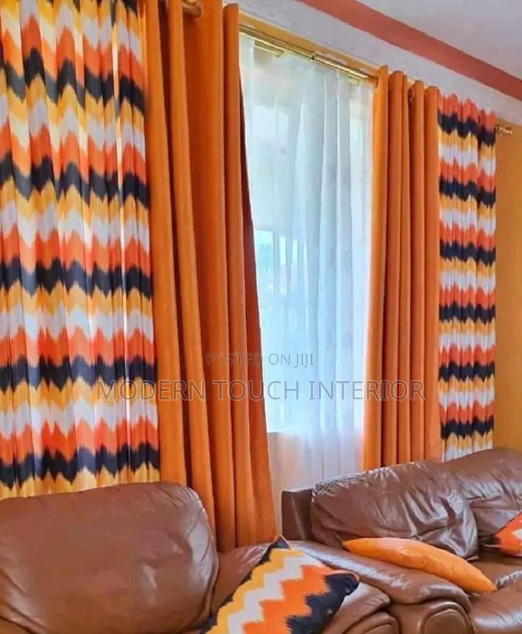Orange Striped Printed Curtains"