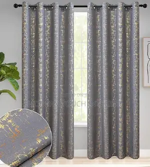 Grey Goldish Printed Curtains