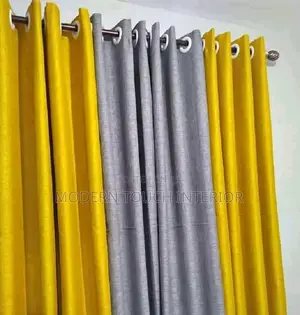 Linen Window Curtains- Grey Mustard