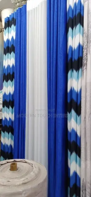 Blue Printed Window Curtains