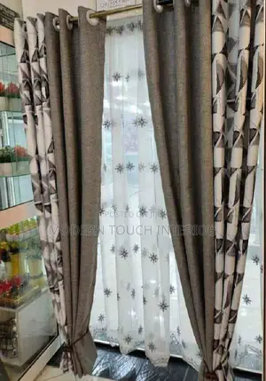 Brown Printed Cotton Curtains