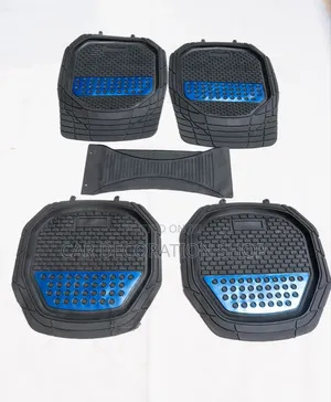 5pc Black Rubber Carpet Mats Liners With Blue Patch
