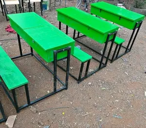 Green Painted School Desk 2 Drawer