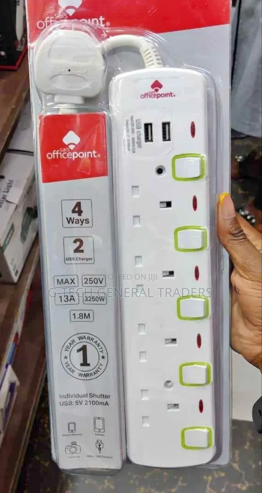 Officepoint 4way Extension With 2 Usb Ports