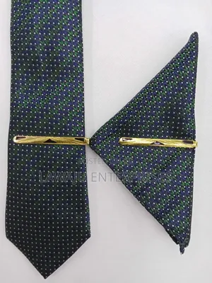 Green Patterned Men's Tie With Pocket Square