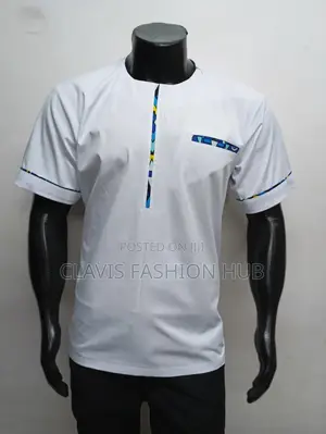 White Men Shirts With a Touch of Blue Kitenge