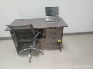 Grey Office Desk and Clerk Mesh Chair