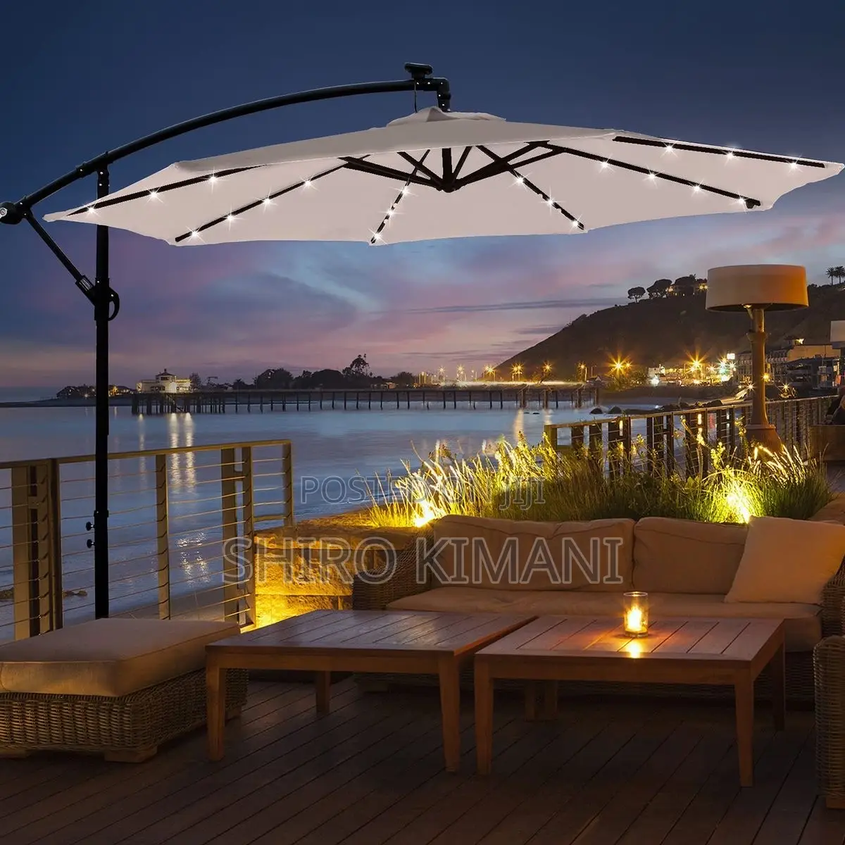 Parasol Umbrella With Lights Solar Powered Waterproof