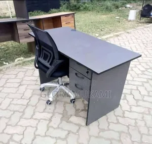 Office Mesh Chair and Grey Office Desk