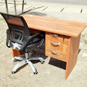 Brown Office Desk and Mesh Chair