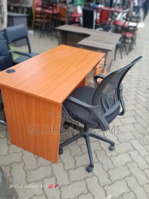 Brown Home Office Desk and Mesh Office Chair