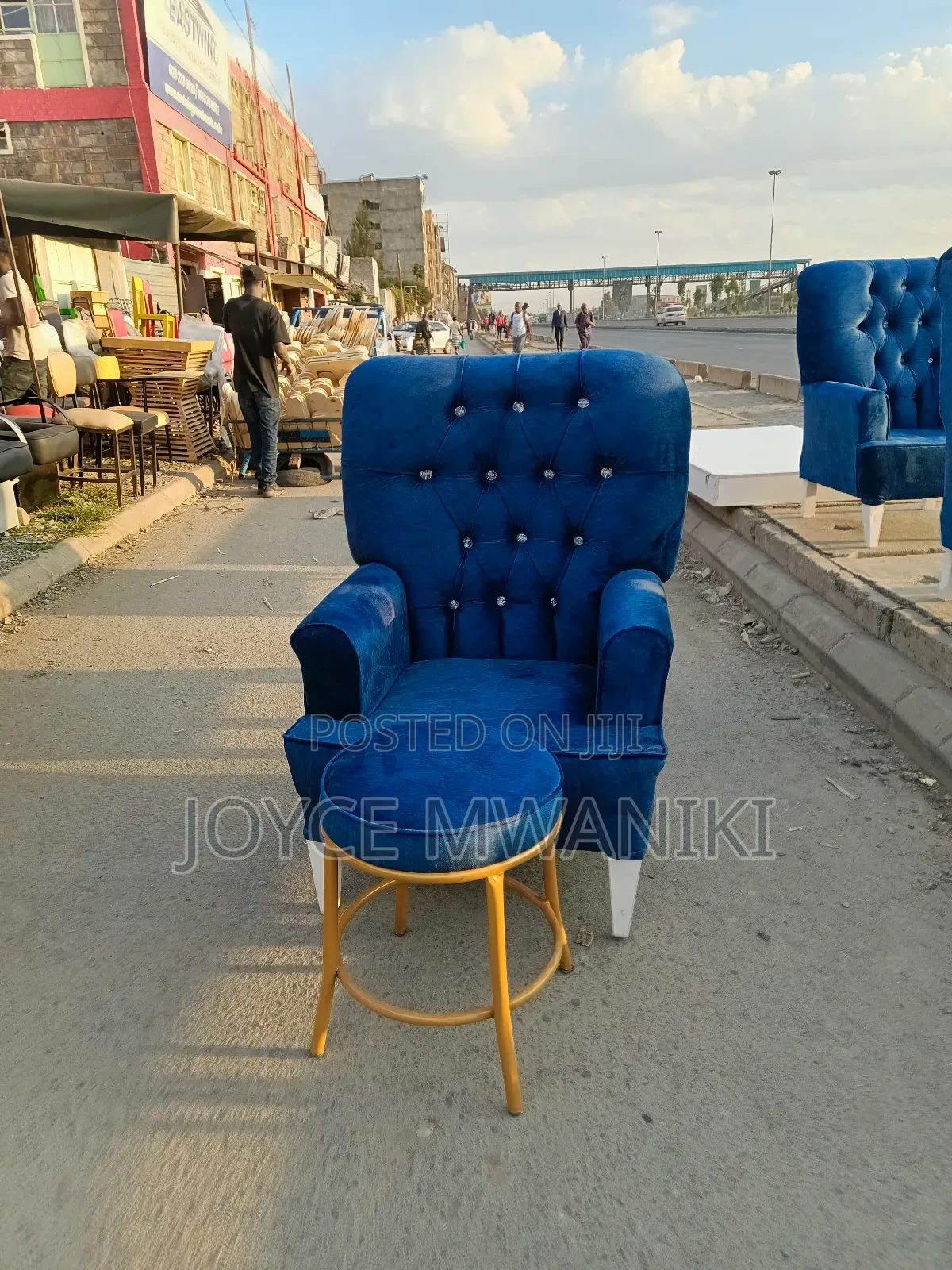 Pedicure Seat and a Pouf, Latest Design, Blue 