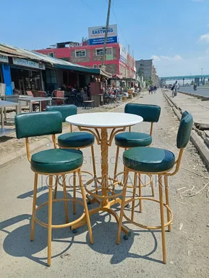 Unique Set of High Bar Chairs, Jungle Green and Gold