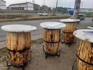 Wooden Wine Barrel Table With Marble Top