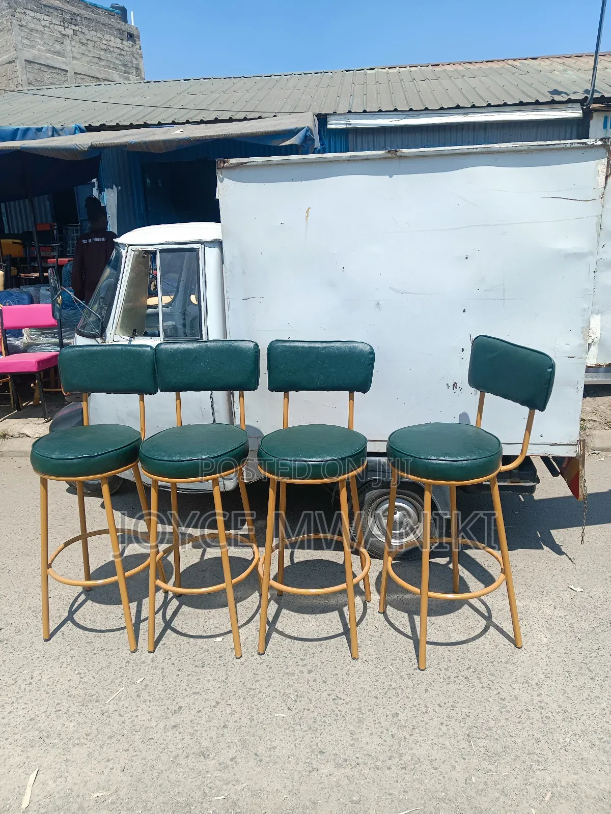 High Counter Stools or Kitchen Stools, Leather Green 