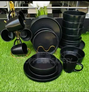 24 PCS Unique Ceramic Black Dinner Set