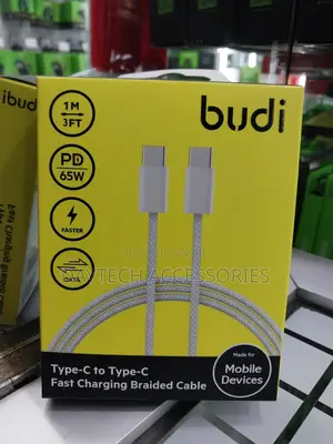 Budi Type-C to Type-C 1 Meter 65w Fast Charging Braided Cabl