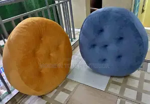 Round Floor Pillows- Mustard and Grey
