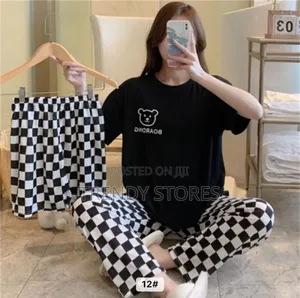 3pc Black and White Cotton Women's Pajamas
