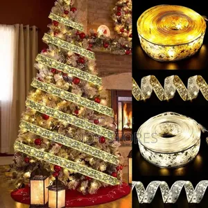 Silver Ribbon Fairy Light Christmas Tree Decor