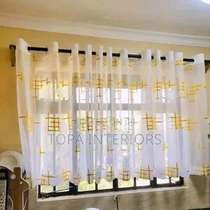 Standard Kitchen Window Curtains White With Yellow Patterns