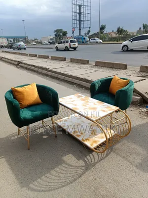 Reception Set, 2 Seater, Marble Table and Green Seats 