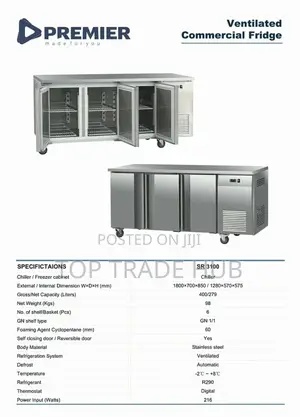 Premier Commercial Ventilated Chiller Fridge 279L