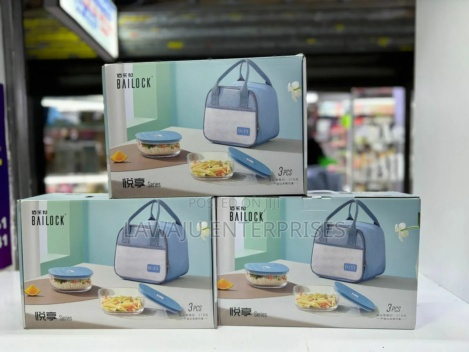 3pcs Blue Insulated Lunch Bag