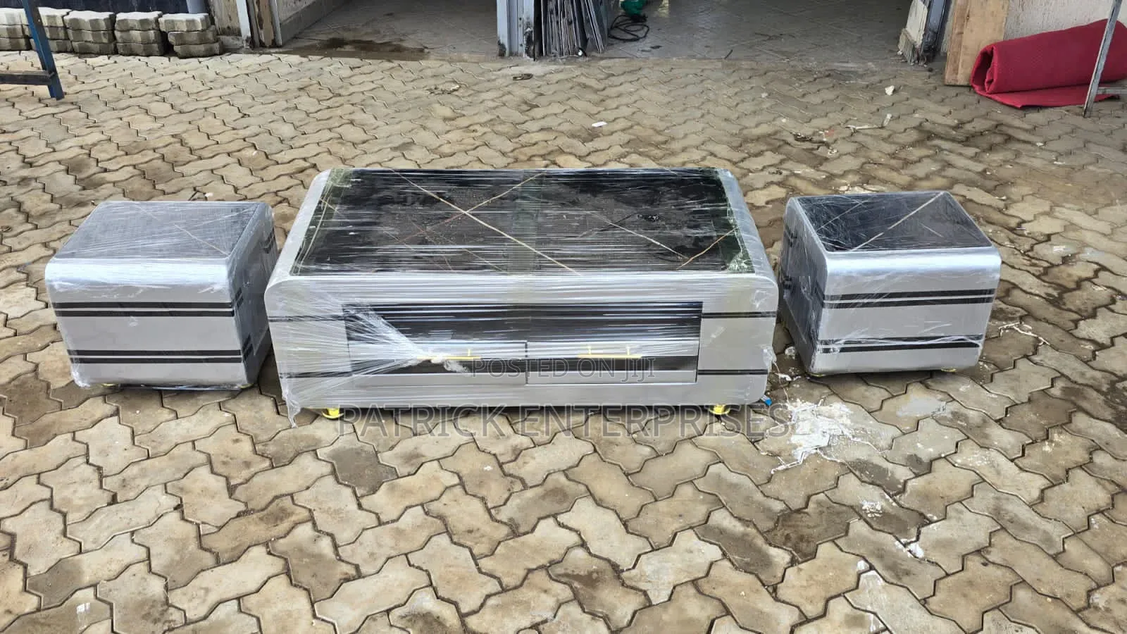 Modern Marble Top Coffee Table With Two Stools