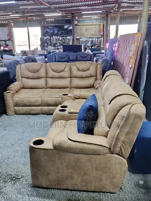 5 Seater Brown Leather-Like Subrecliner Sofa